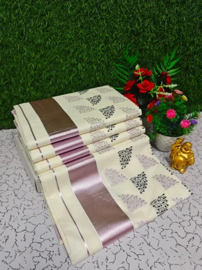 Elegant Leaf Weave Kerala Cotton Saree